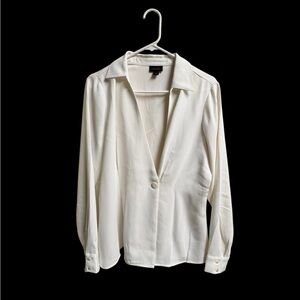 J. Jill Wearever Collection White Button Front Blouse Size M Easy Care